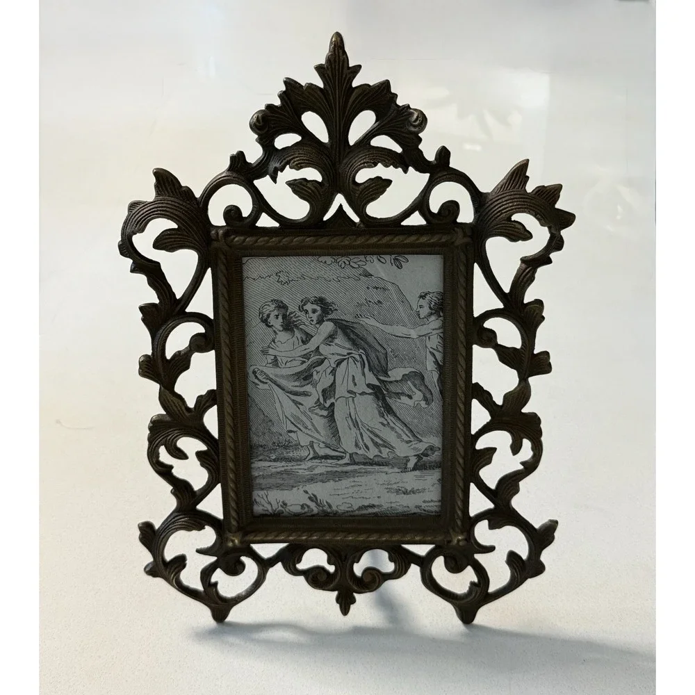 Antique Victorian Ornate Tabletop Easel Picture Frame Cast Brass Metal 4 X 6‎